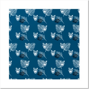 Tropical pattern with tiger and exotic leaves Posters and Art